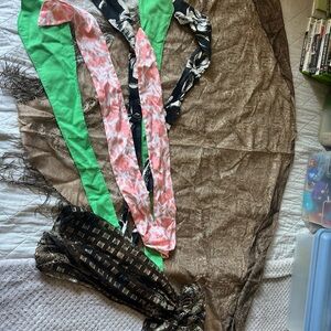 Lot of women’s neck ties, shawl, and hair clip